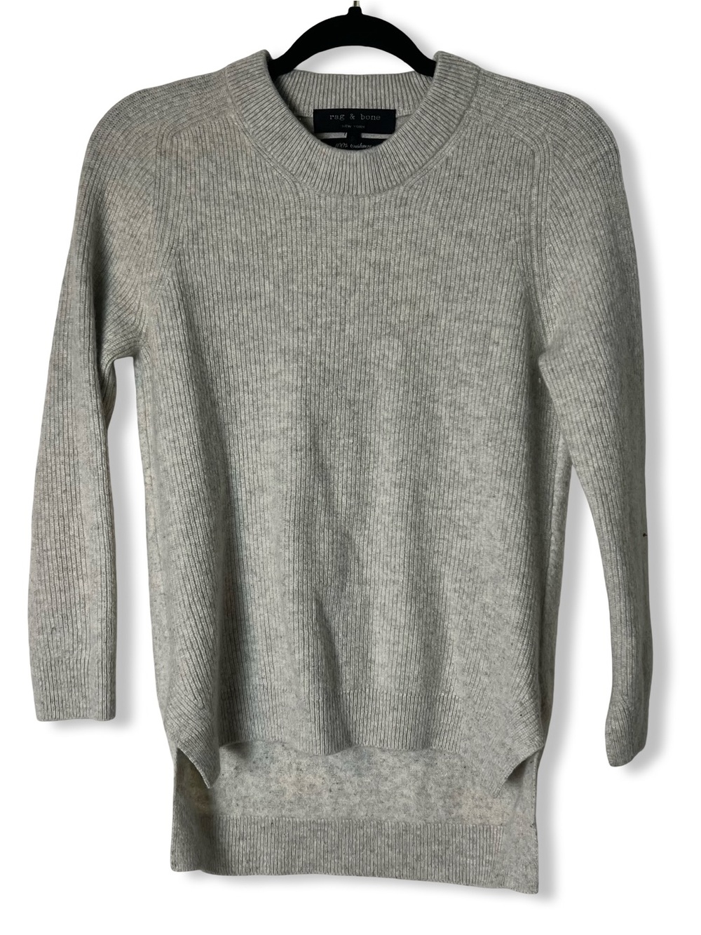 Rag & Bone Womens 100% Cashmere Ribbed High Low Crew Sweater Heather Gray Sz. S